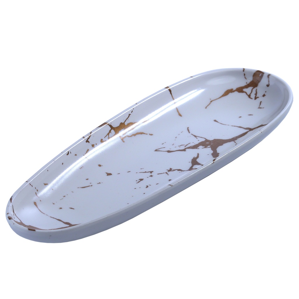 จานยาวทรงรี 11.5 นิ้ว White Marble (27-010)