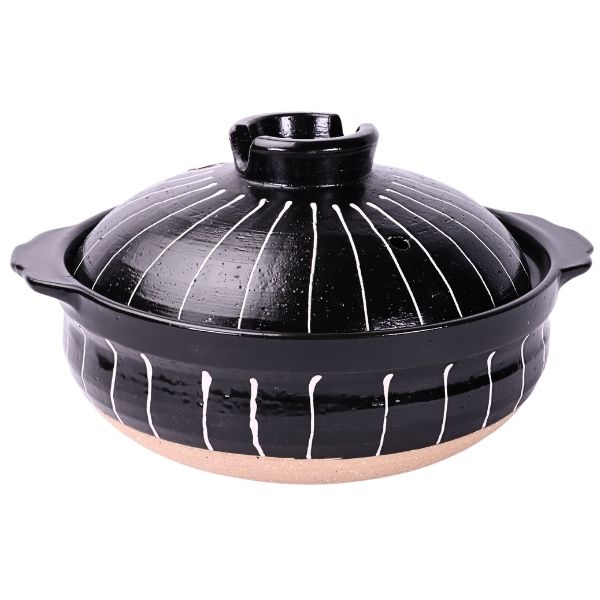 หม้อดินเผาดำลายขีดสีขาว 21 ซม.