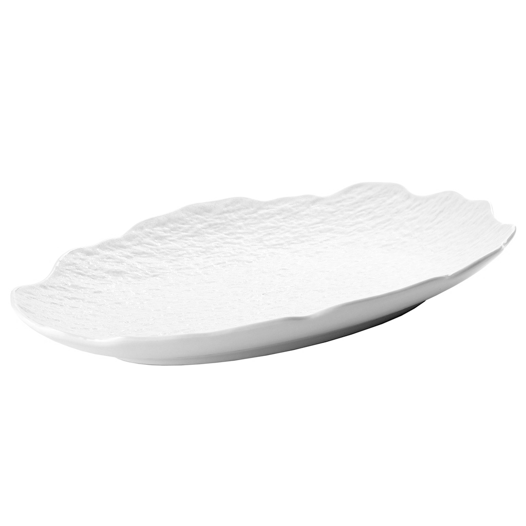 楕円木甲皿 12" (白石)