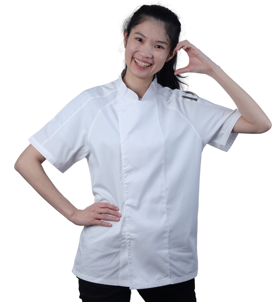 ชุดเชฟแขนสั้นสีขาวซ่อนรังดุม 2XL