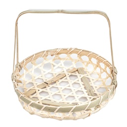 [WOD0013] Round Basketry With Handle 16 cm