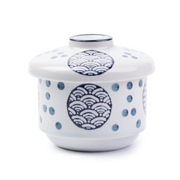 [CRM0988] ชุดถ้วยไข่ตุ๋นลายคลื่นสีน้ำเงินวงกลม