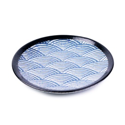 [CRM1002] จานแบ่งกลมลายคลื่นสีน้ำเงิน 6 นิ้ว