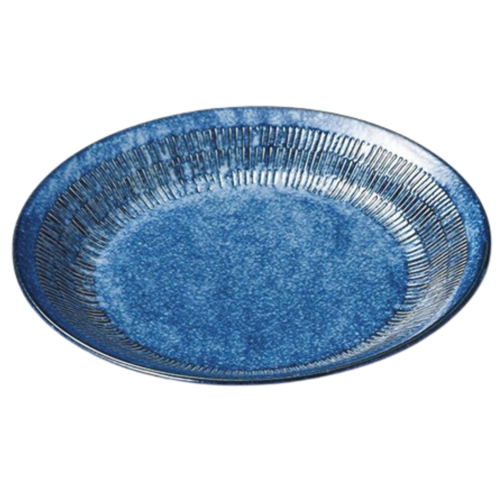 จานกลมลายผ้าย้อมสีน้ำเงิน 9 นิ้ว