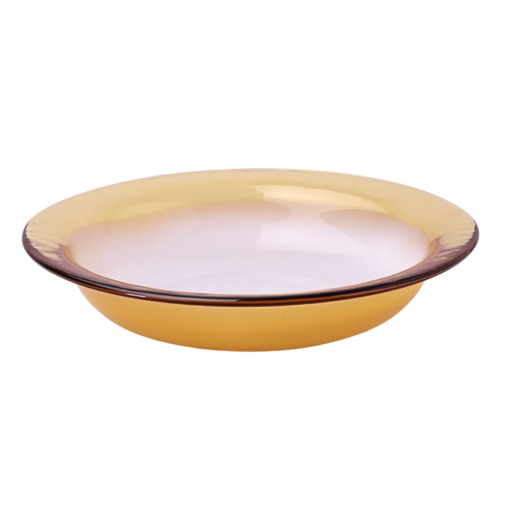 Round White Glass Plate with Brown Rim 20 cm