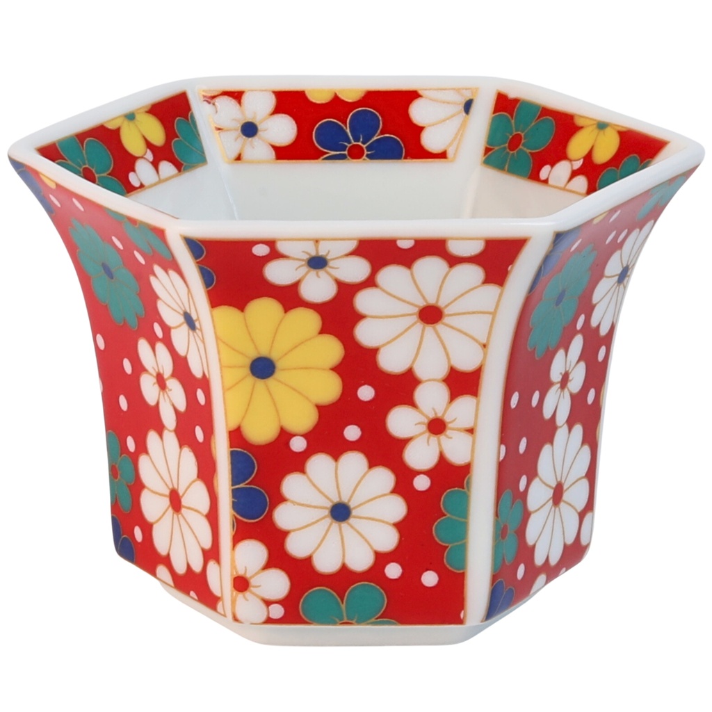 แก้วลายดอกไม้เบิกบานหกเหลี่ยม 3 นิ้ว