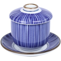 [CRM0864] ชุดถ้วยไข่ตุ๋นลายขีดสีน้ำเงิน 120 มล.