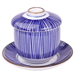 [CRM0864] ชุดถ้วยไข่ตุ๋นลายขีดสีน้ำเงิน 120 มล.